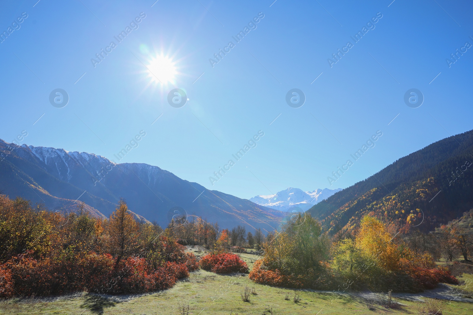 Photo of Picturesque view of beautiful high mountains under blue sky on sunny day