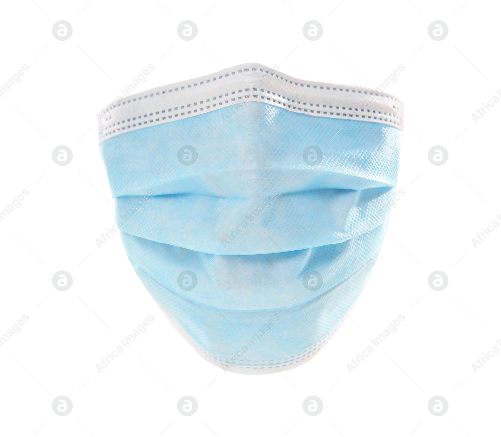 Photo of Disposable face mask isolated on white. Protective measures during coronavirus quarantine