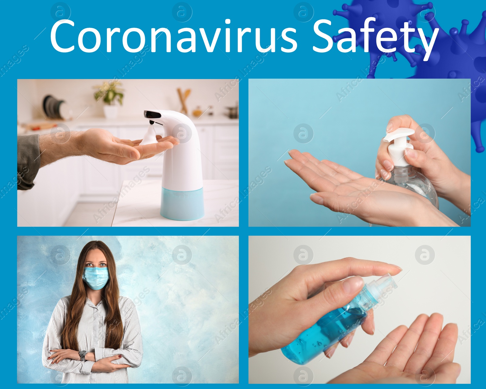 Image of Collage with different photos devoted coronavirus outbreak. Be in safety