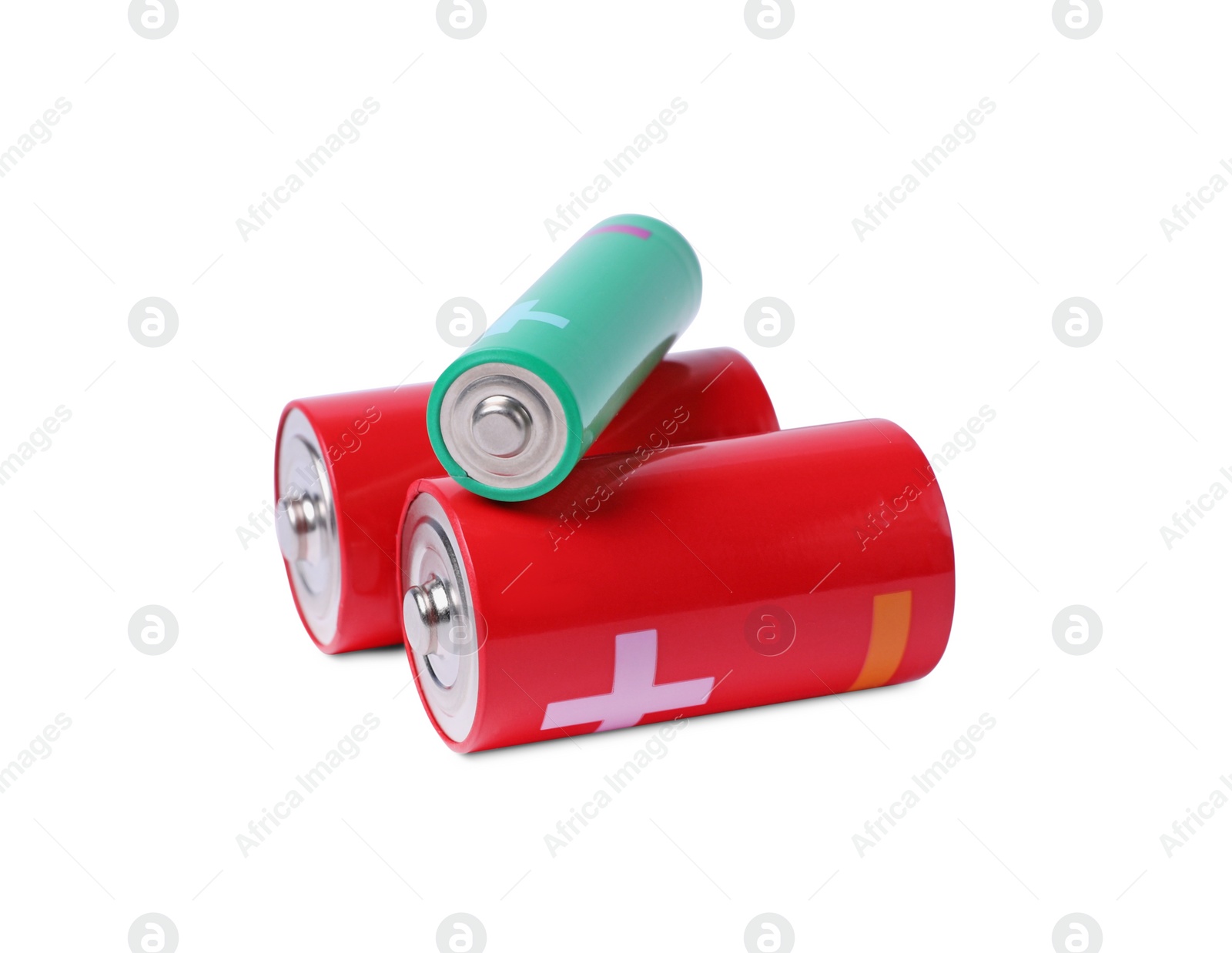 Photo of New AA and C size batteries isolated on white