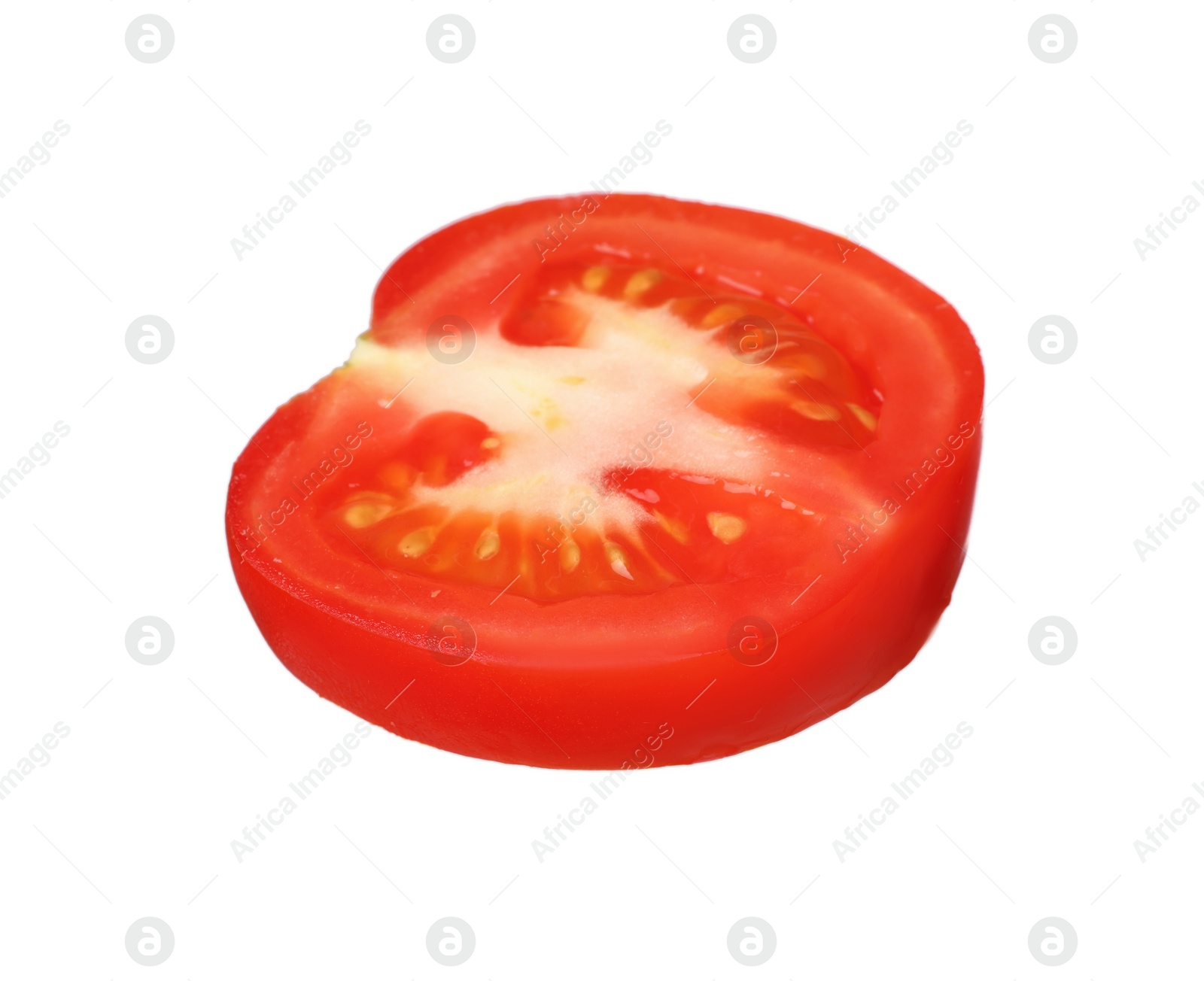 Photo of Slice of fresh ripe tomato isolated on white