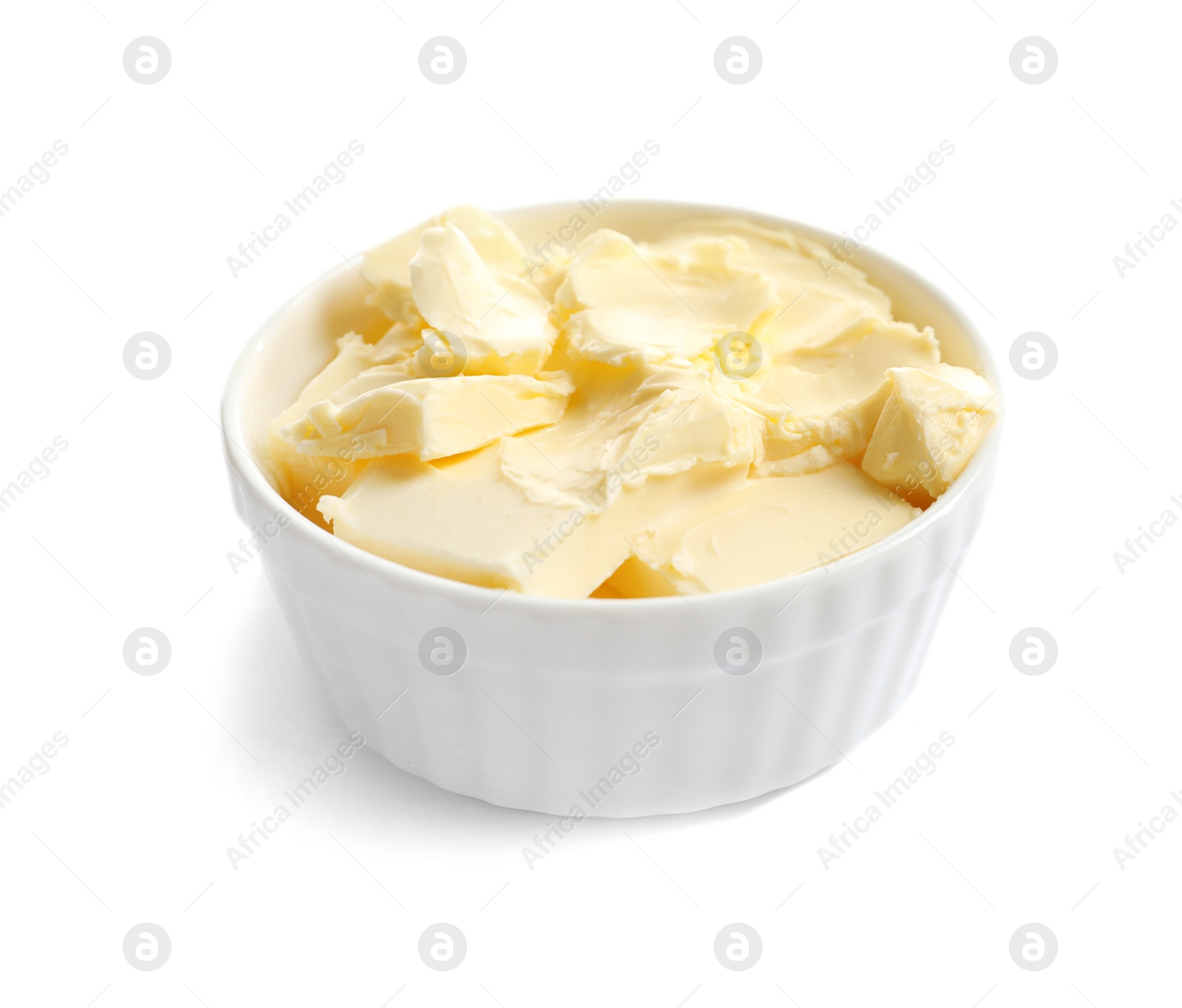 Photo of Bowl with fresh butter isolated on white