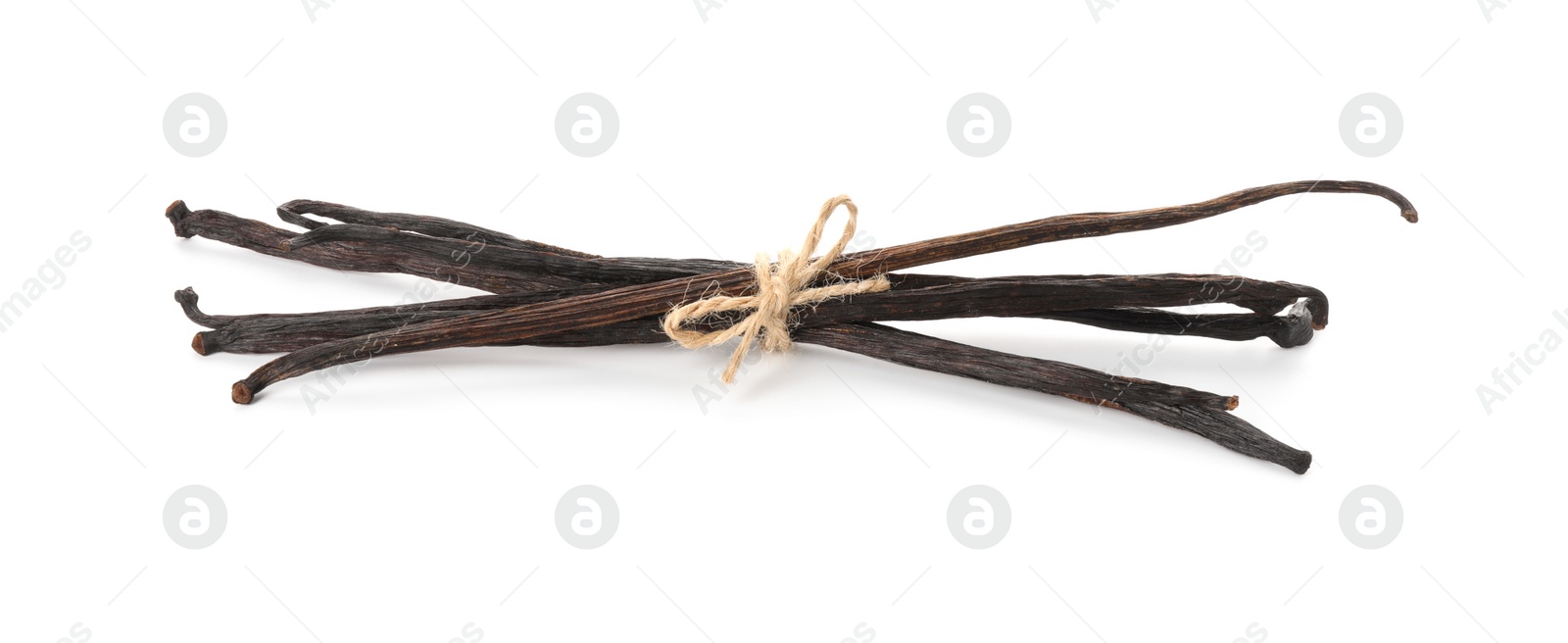 Photo of Many aromatic vanilla pods isolated on white