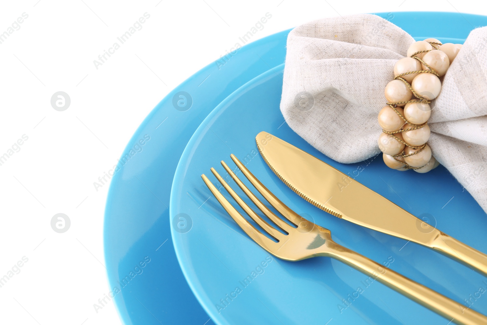 Photo of Stylish elegant table setting on white background