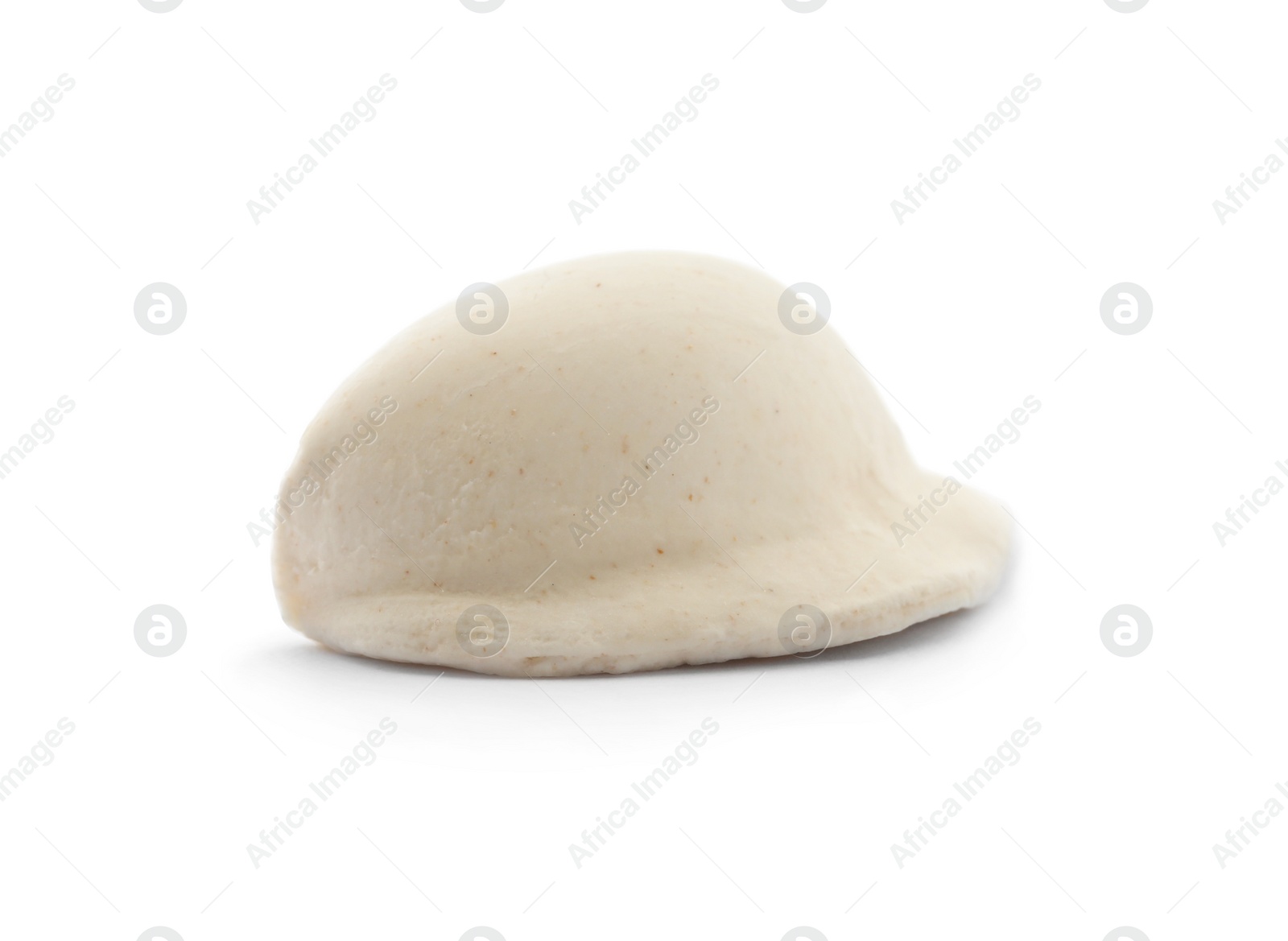 Photo of Raw dumpling with tasty filling on white background