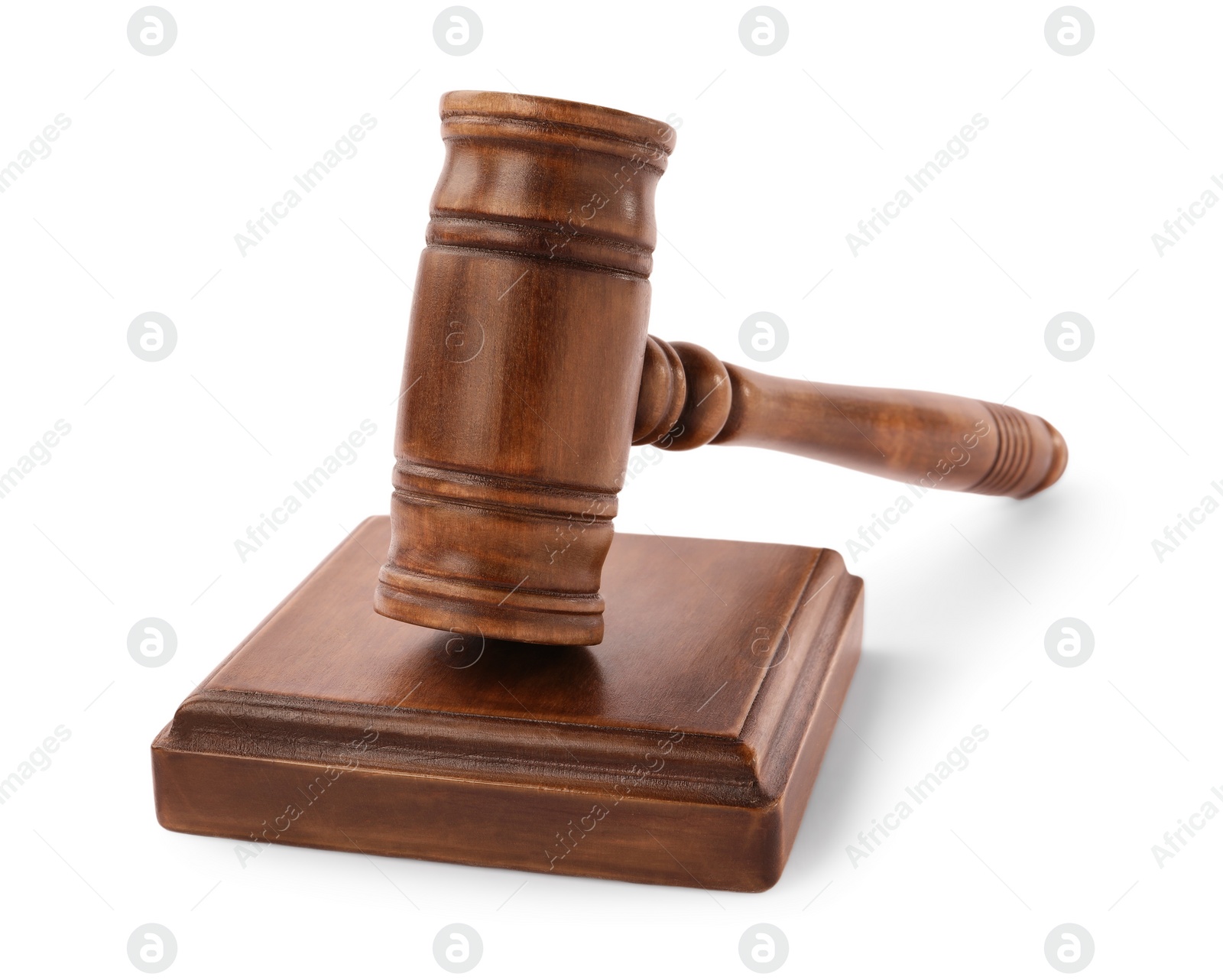 Photo of Wooden gavel isolated on white. Small mallet