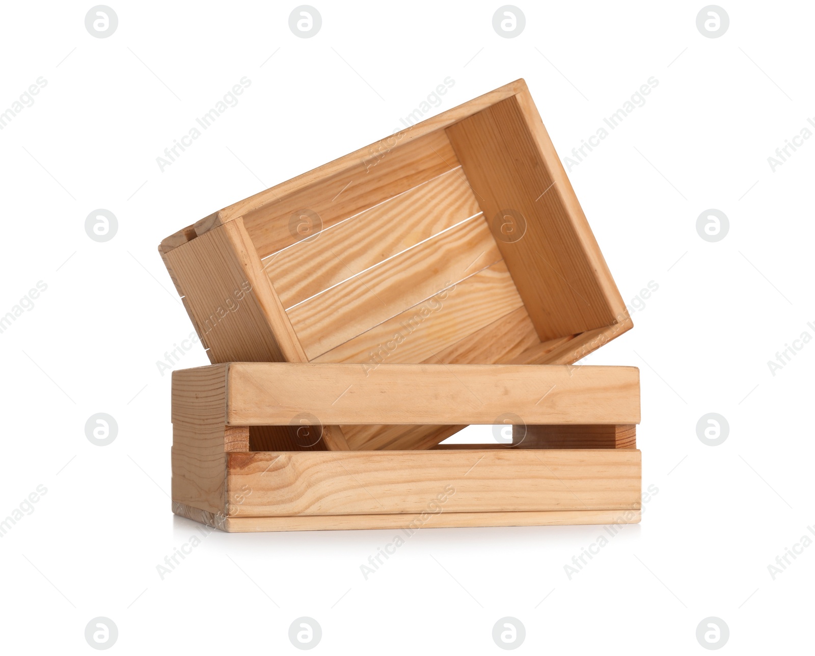 Photo of Wooden crates on white background. Shipping containers