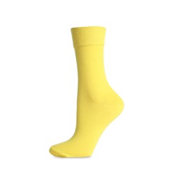 Photo of One new yellow sock isolated on white