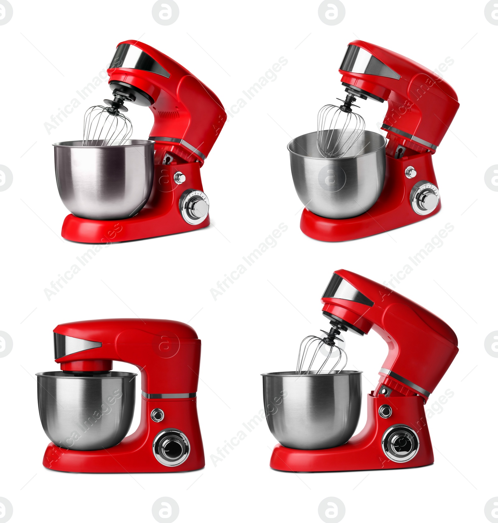 Image of Red stand mixers isolated on white, set