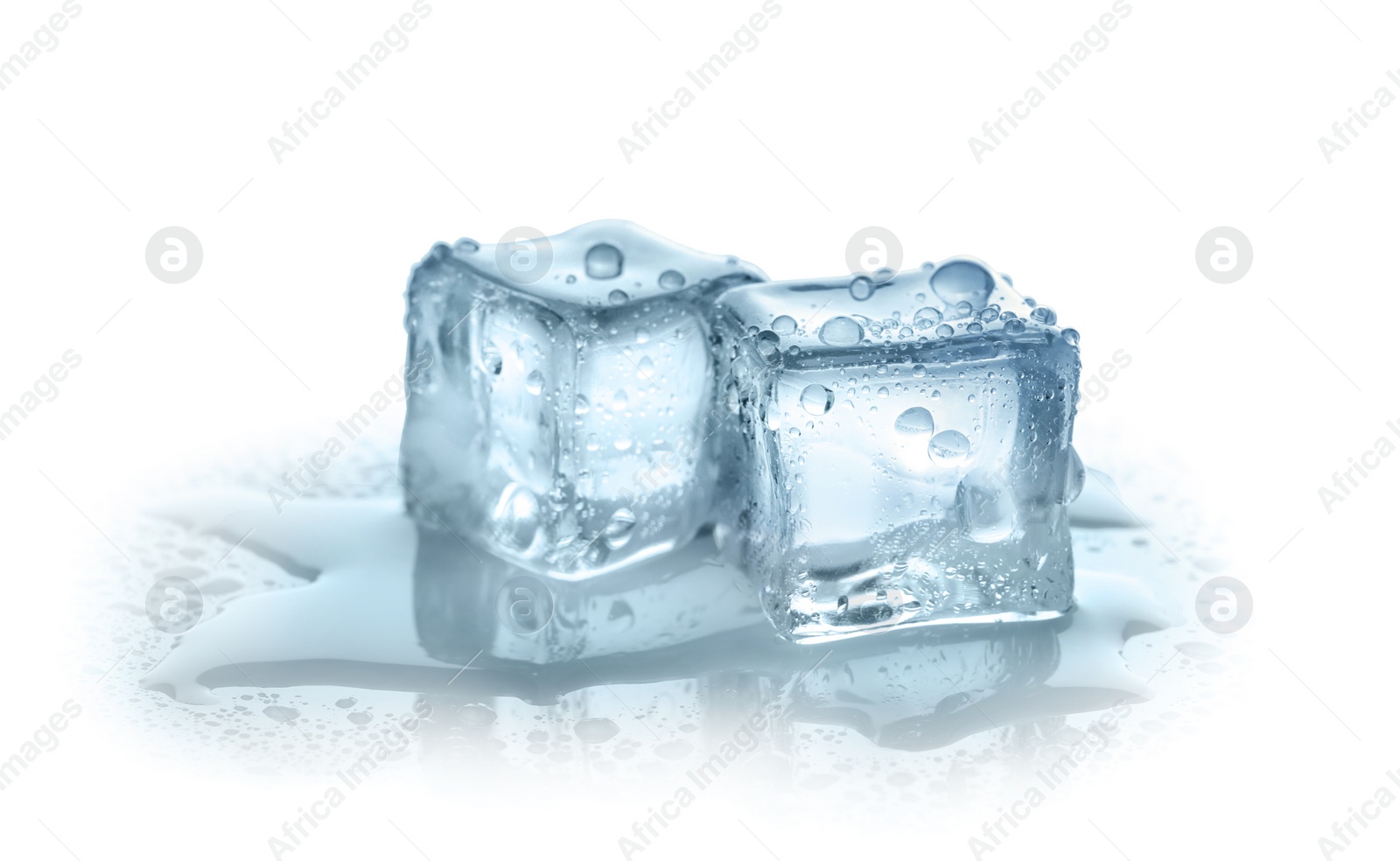 Photo of Crystal clear ice cubes on white background