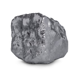 Photo of One shiny silver nugget on white background