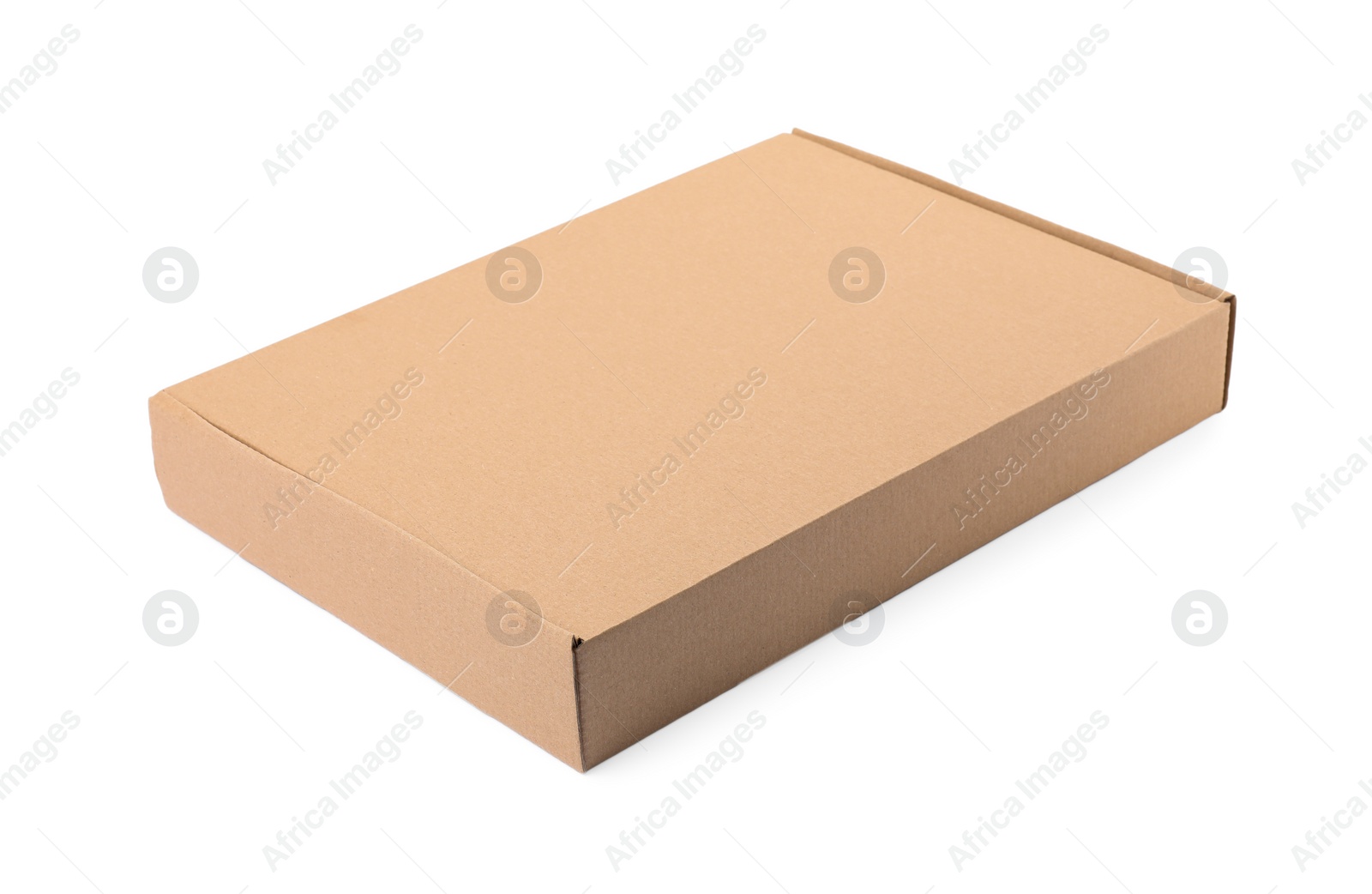 Photo of Closed cardboard box on white background. Mockup for design