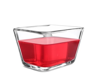 Photo of Tasty jelly dessert in glass bowl on white background