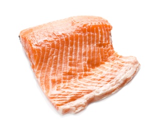 Photo of Fresh raw salmon fillet on white background