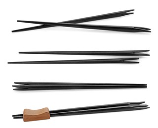 Image of Collage with black chopsticks isolated on white