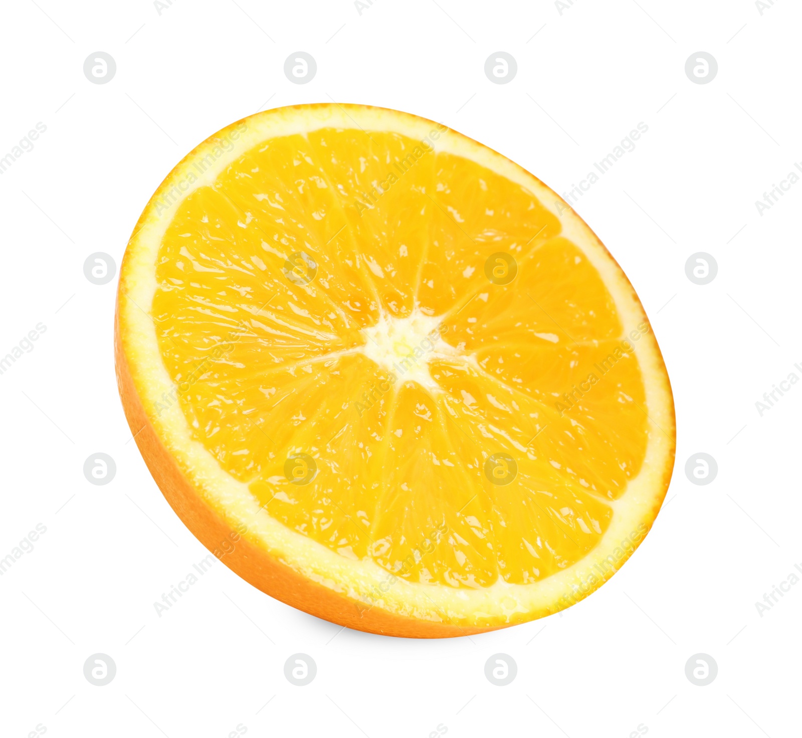 Photo of Citrus fruit. Half of fresh orange isolated on white