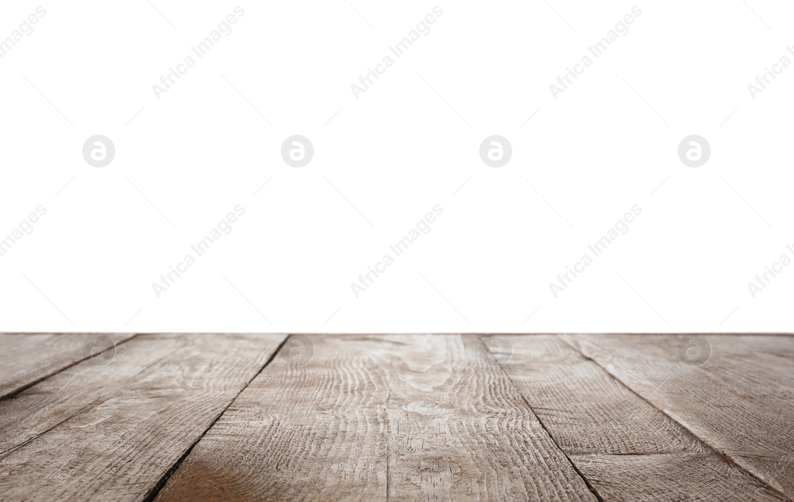 Photo of Empty wooden surface isolated on white. Mockup for design