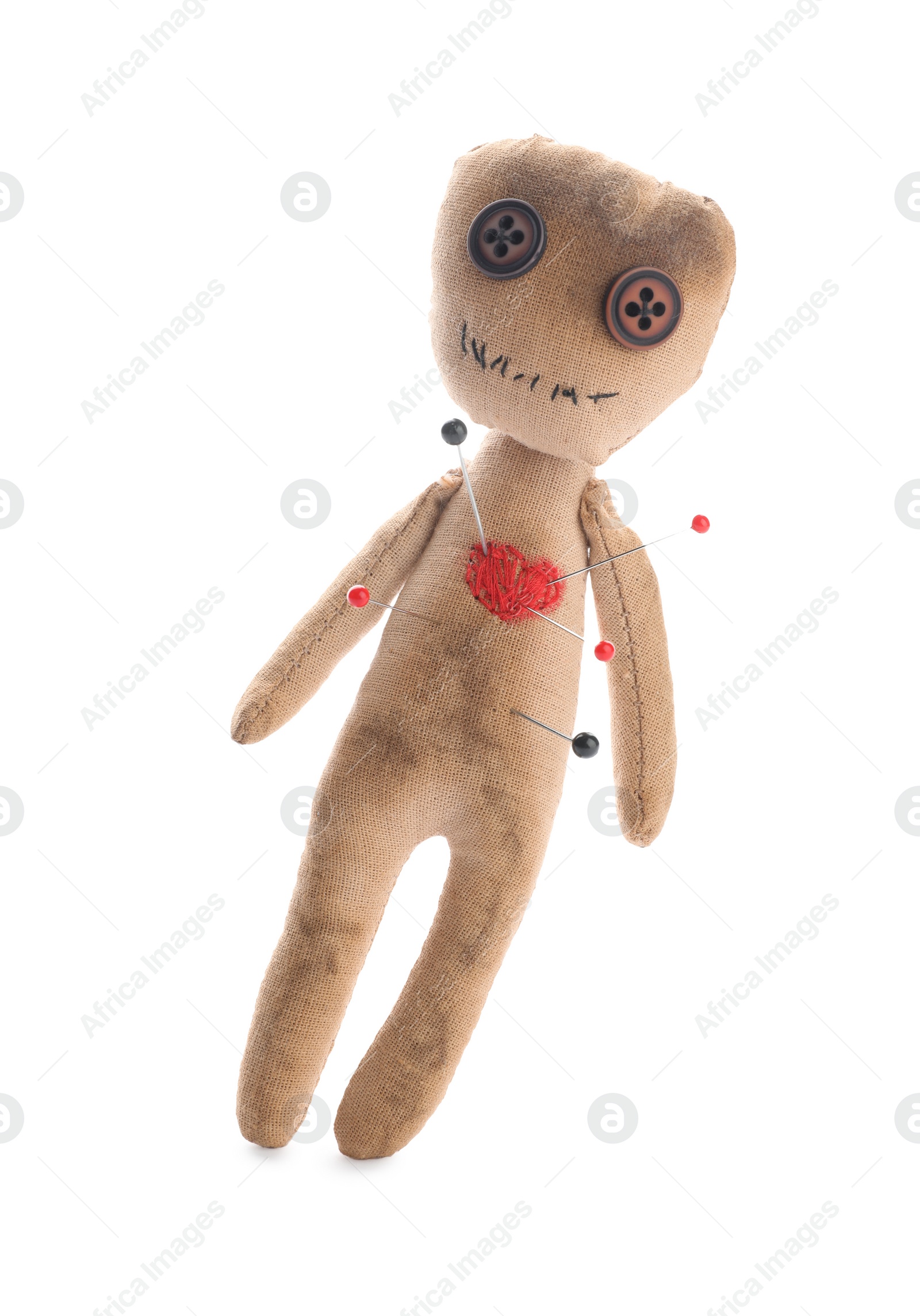 Photo of Voodoo doll with pins isolated on white