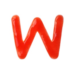 Photo of Letter W written with red sauce on white background