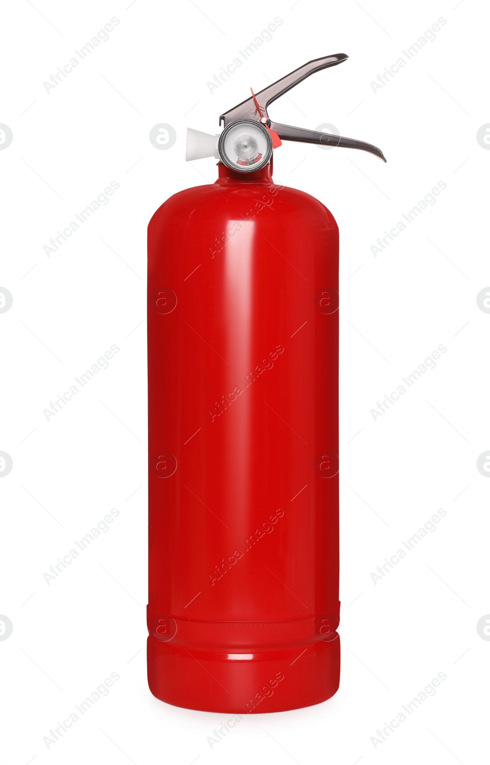 Photo of Red fire extinguisher isolated on white. Car safety