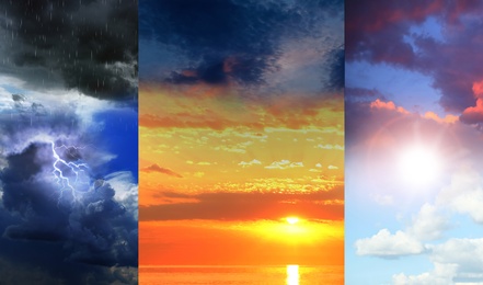 Image of Photos of sky in collage. Different weather