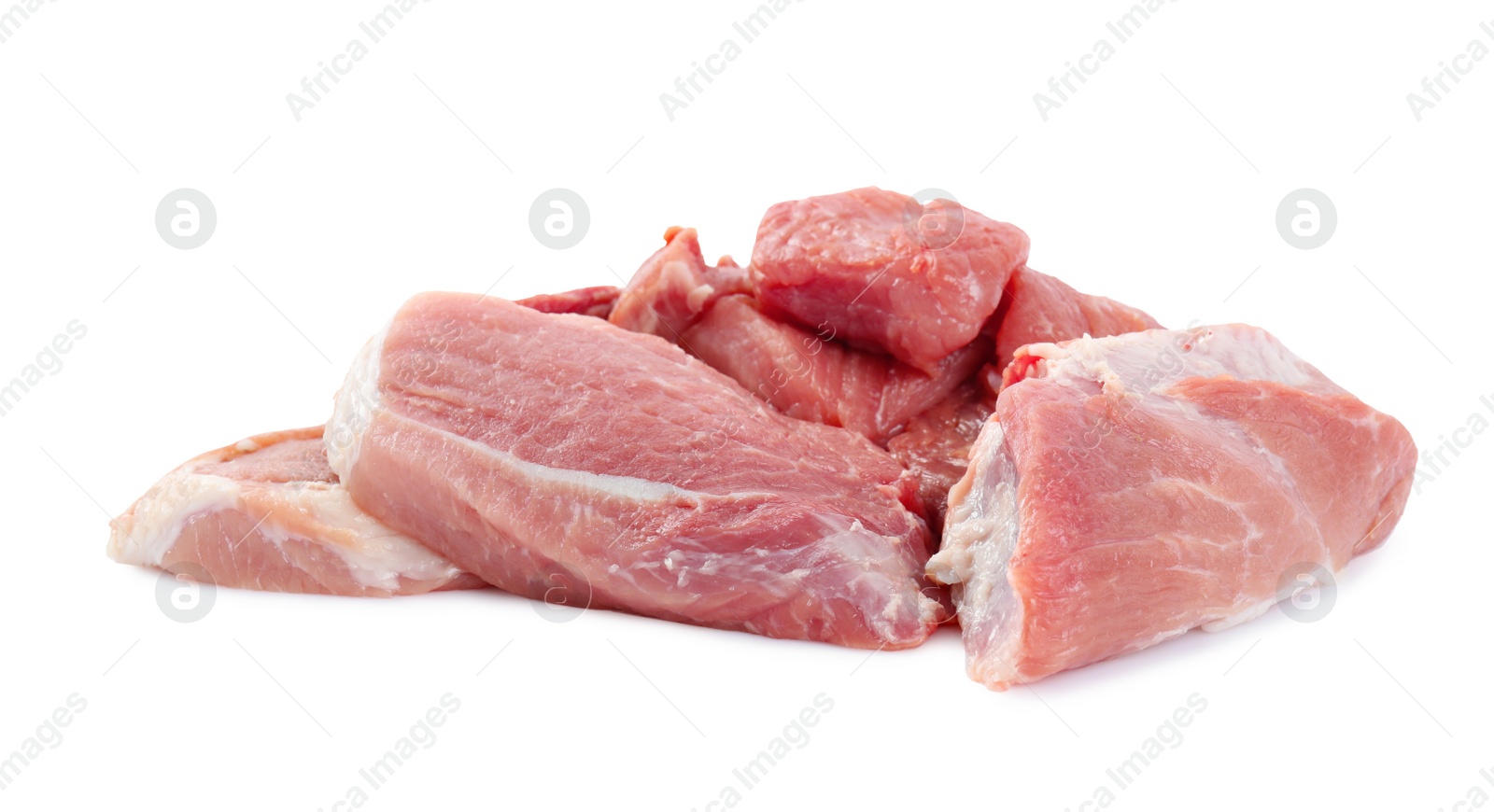 Photo of Pieces of raw meat isolated on white