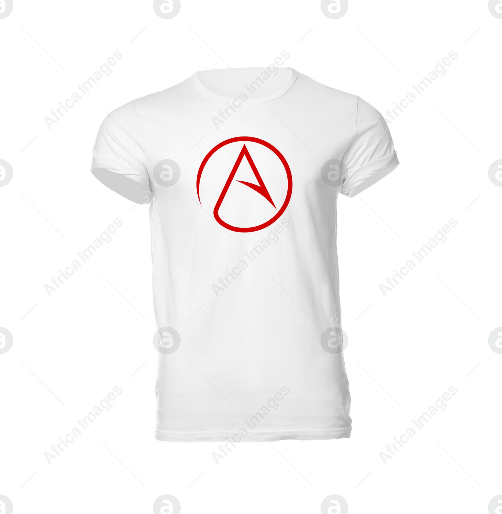 Image of Stylish t-shirt with atheism sign isolated on white