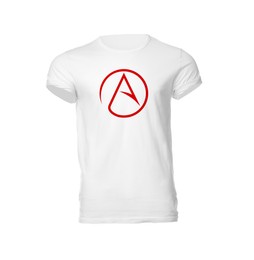 Image of Stylish t-shirt with atheism sign isolated on white