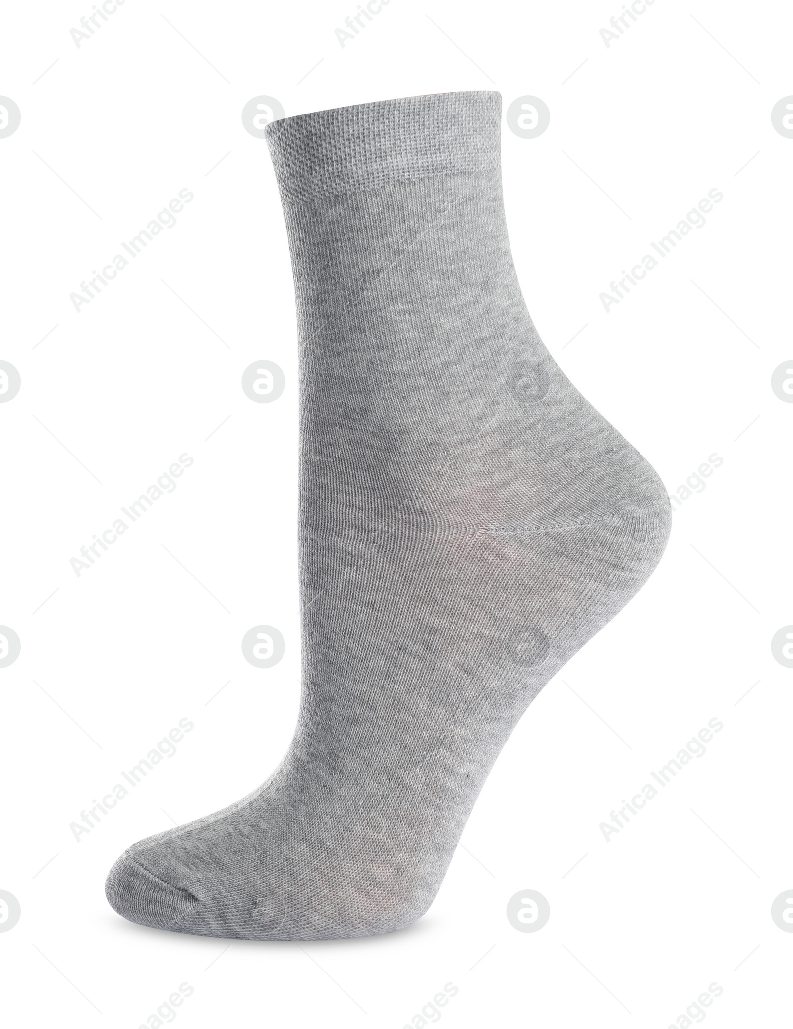 Photo of One light grey sock isolated on white