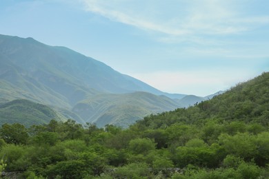 Picturesque landscape with beautiful high mountains outdoors