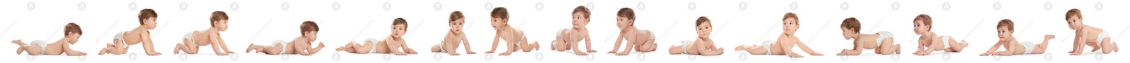 Image of Collage of cute little baby on white background. Banner design