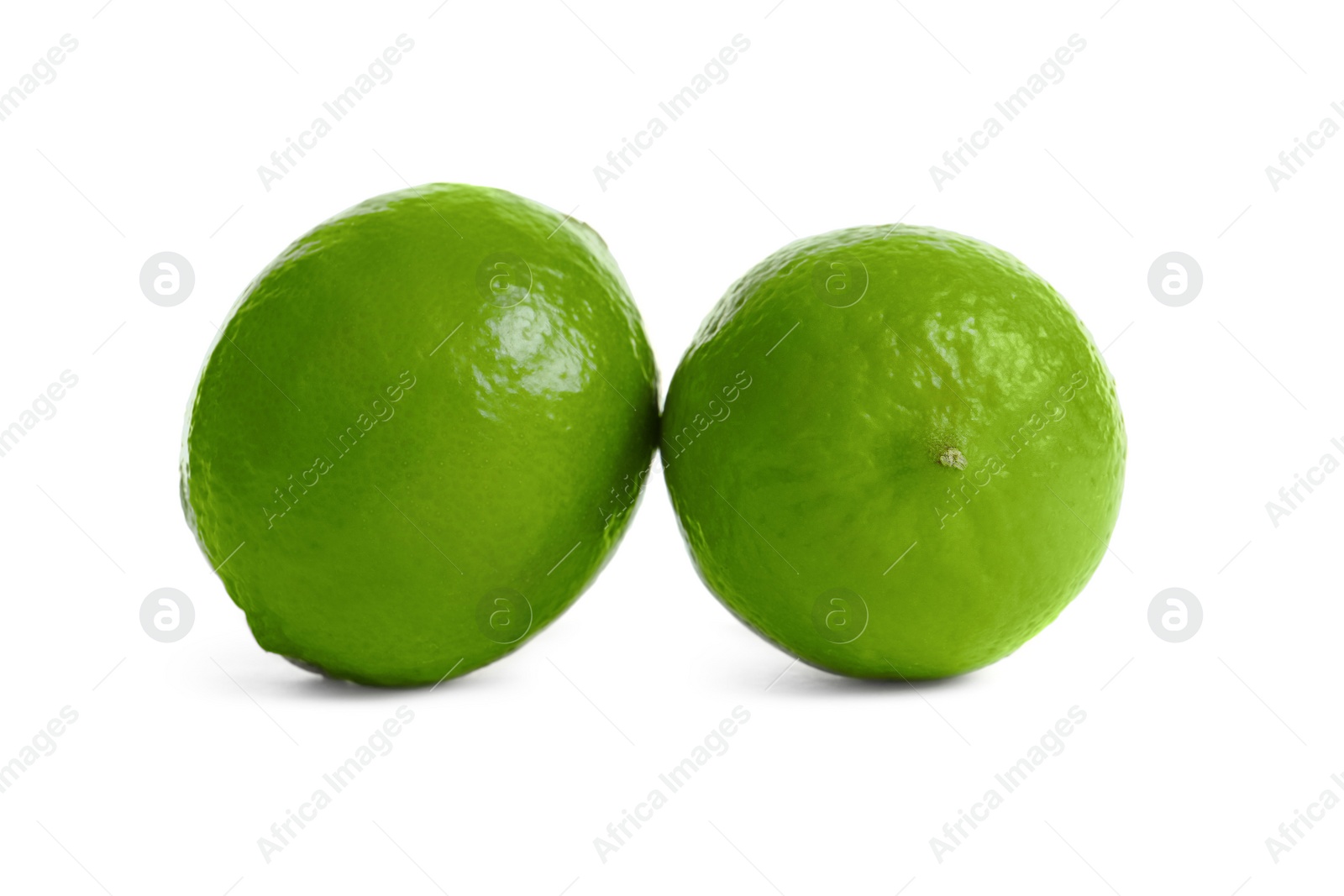 Photo of Fresh ripe green limes on white background