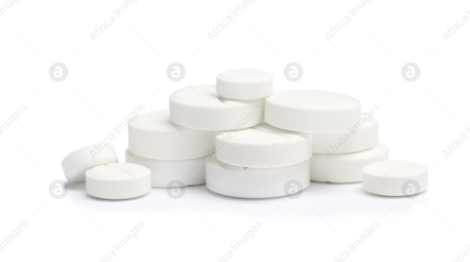 Photo of Pile of pills on white background. Medical treatment