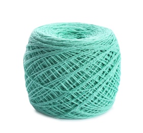 Photo of Clew of color knitting thread on white background