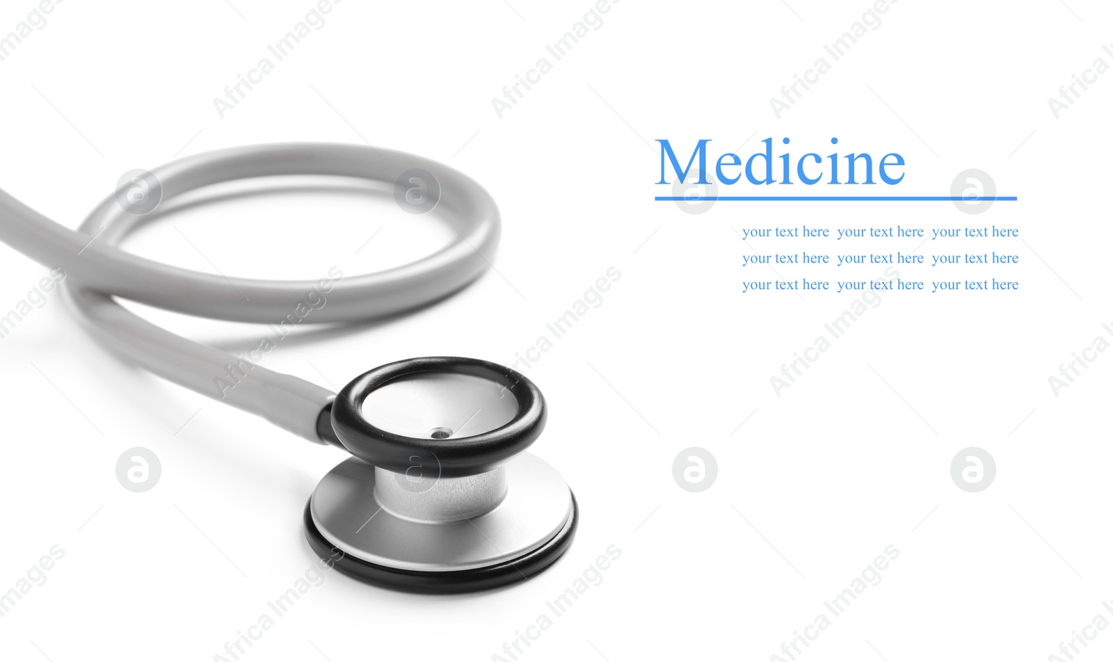 Image of Stethoscope on white background, banner design. Space for text