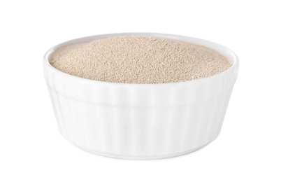 Bowl of active dry yeast isolated on white