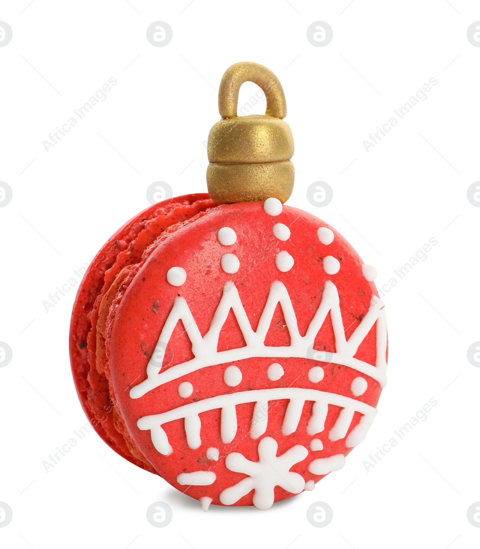 Photo of Beautifully decorated Christmas macaron isolated on white