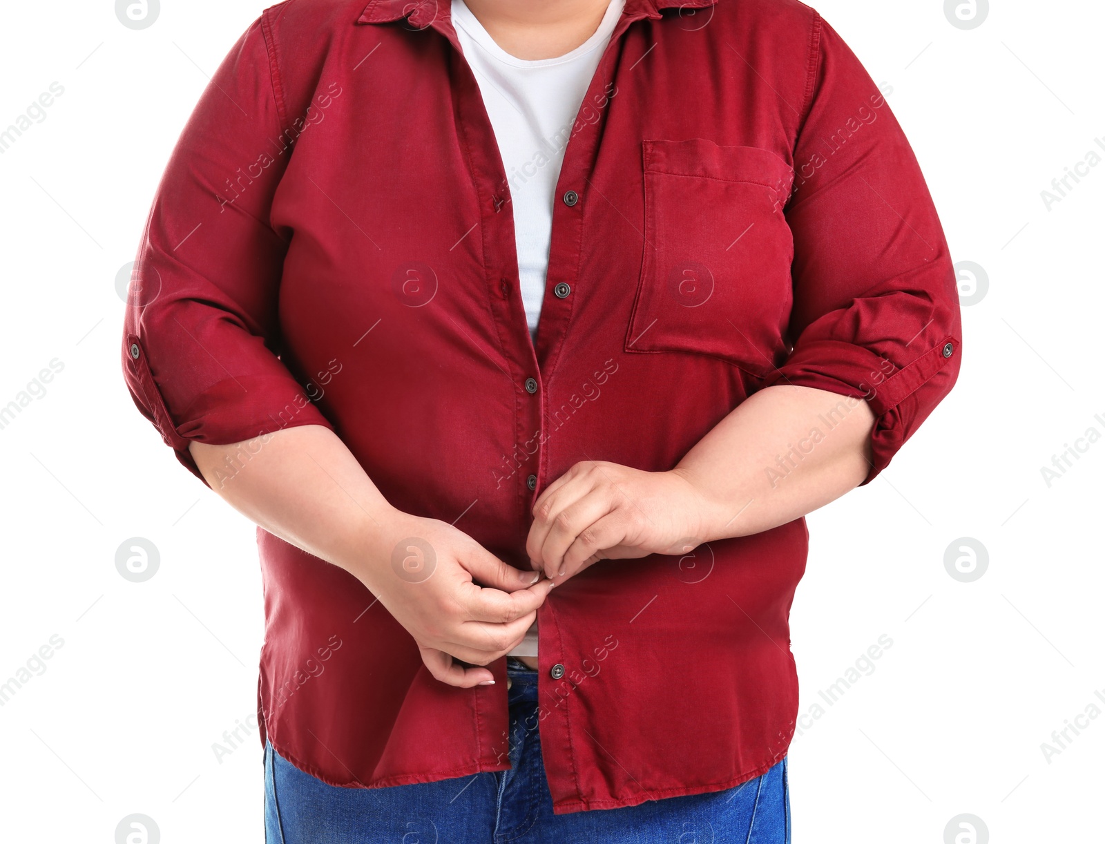 Photo of Overweight woman on white background