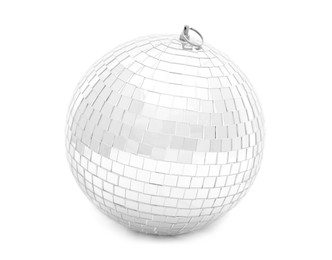 Photo of One shiny disco ball on white background