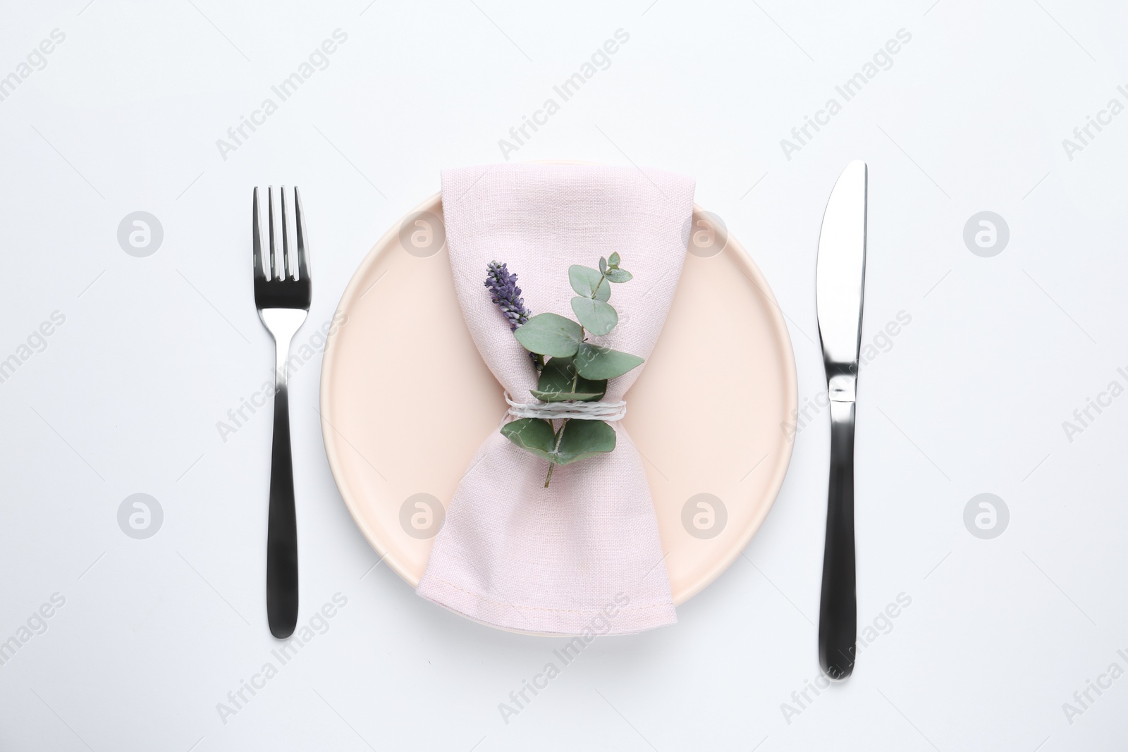 Photo of Stylish elegant table setting on white background, top view