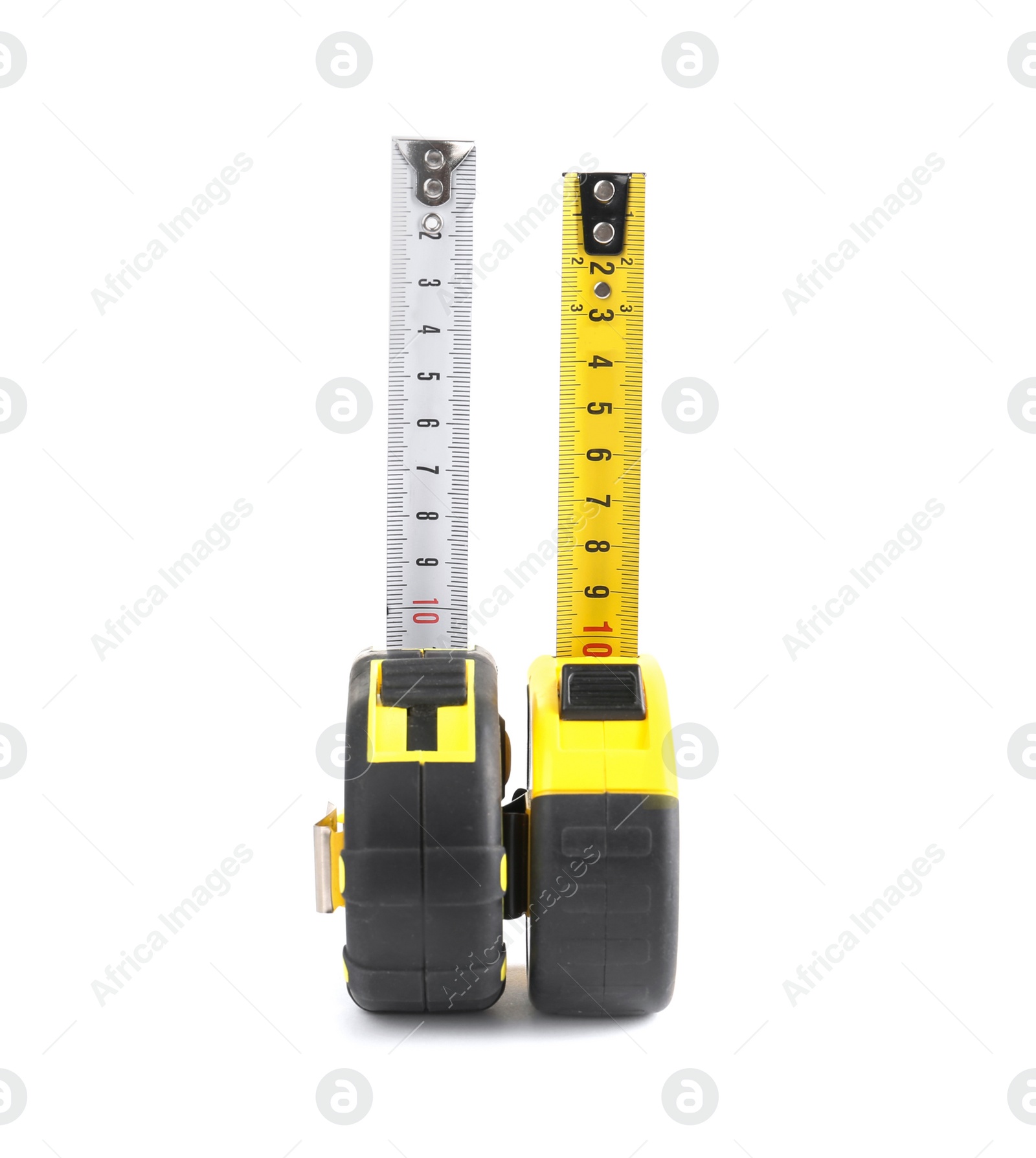 Photo of Measuring tapes on white background