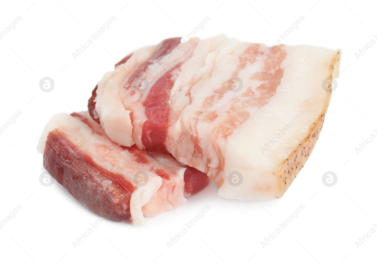 Photo of Slices of tasty bacon isolated on white