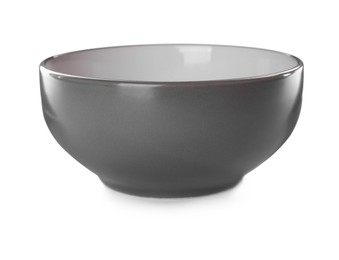 Photo of Clean grey ceramic bowl isolated on white