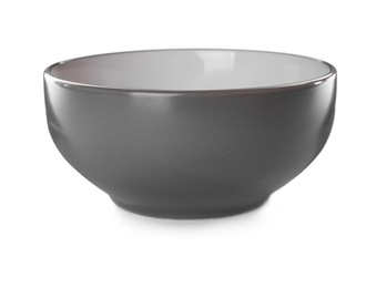 Clean grey ceramic bowl isolated on white