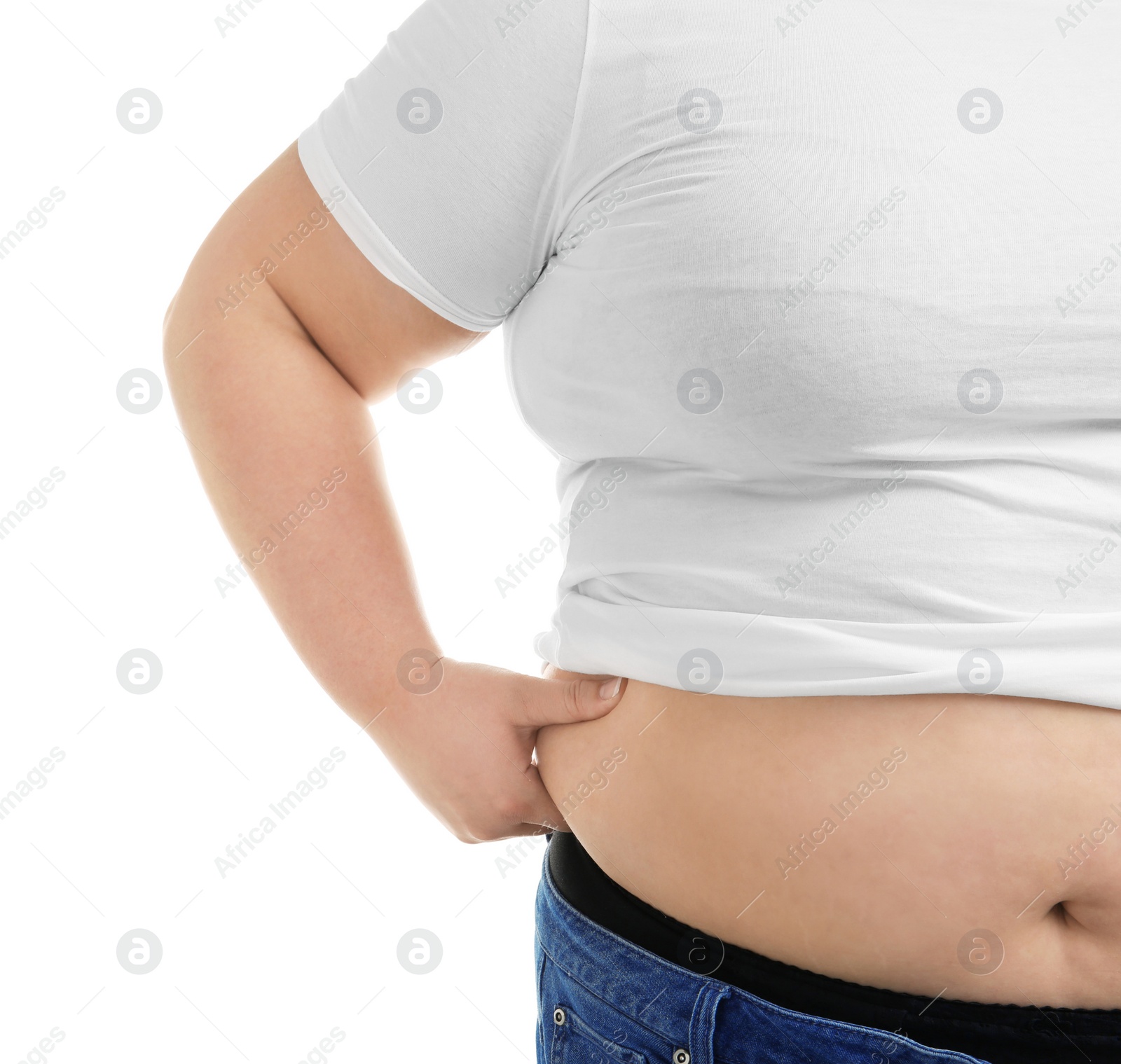 Photo of Overweight woman on white background