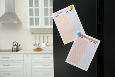Photo of Blank to do lists on fridge in kitchen. Space for text
