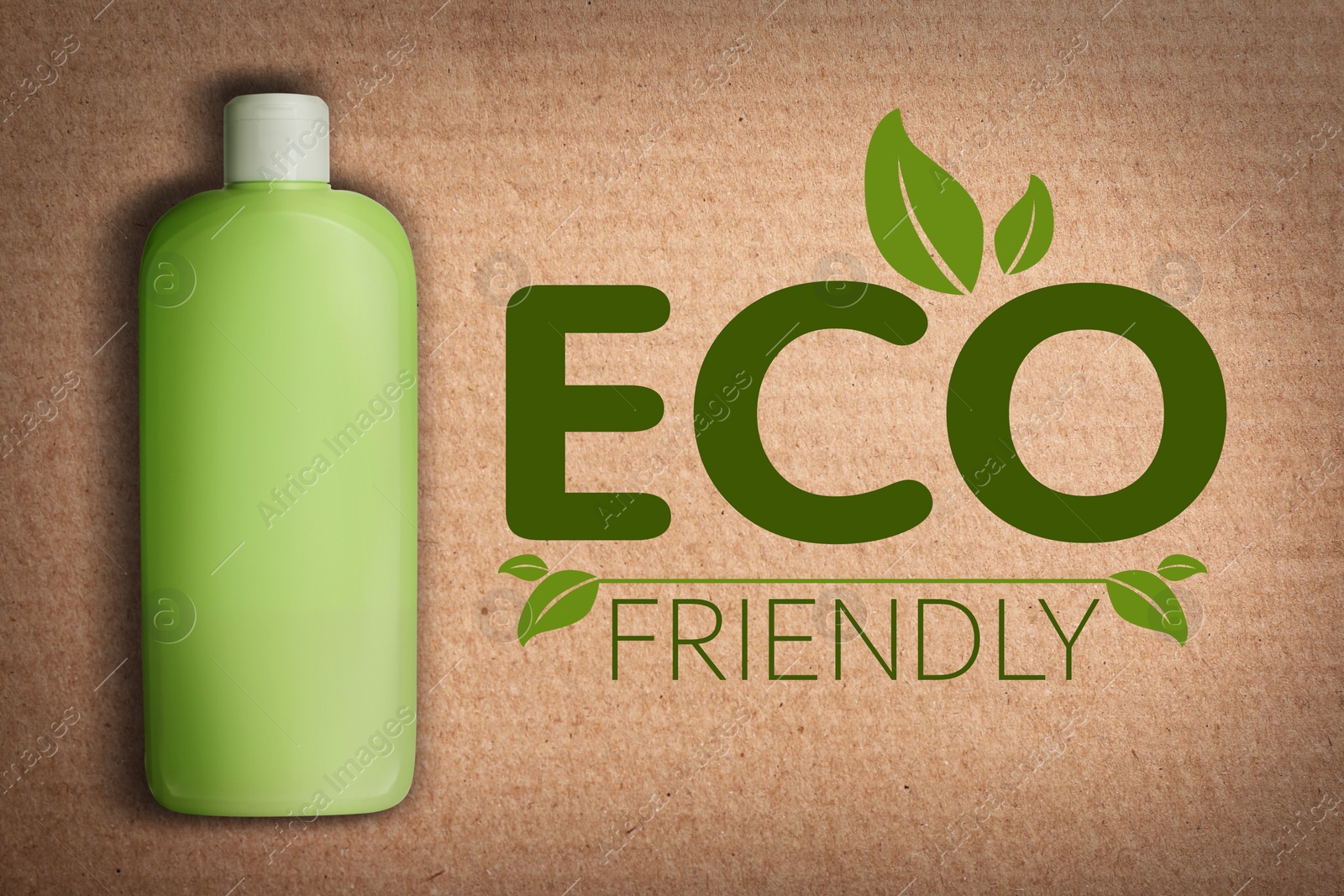 Image of Organic eco friendly cosmetic product on cardboard background, top view