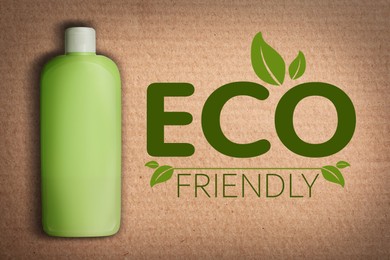 Image of Organic eco friendly cosmetic product on cardboard background, top view