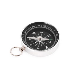 Photo of One compass isolated on white. Tourist equipment