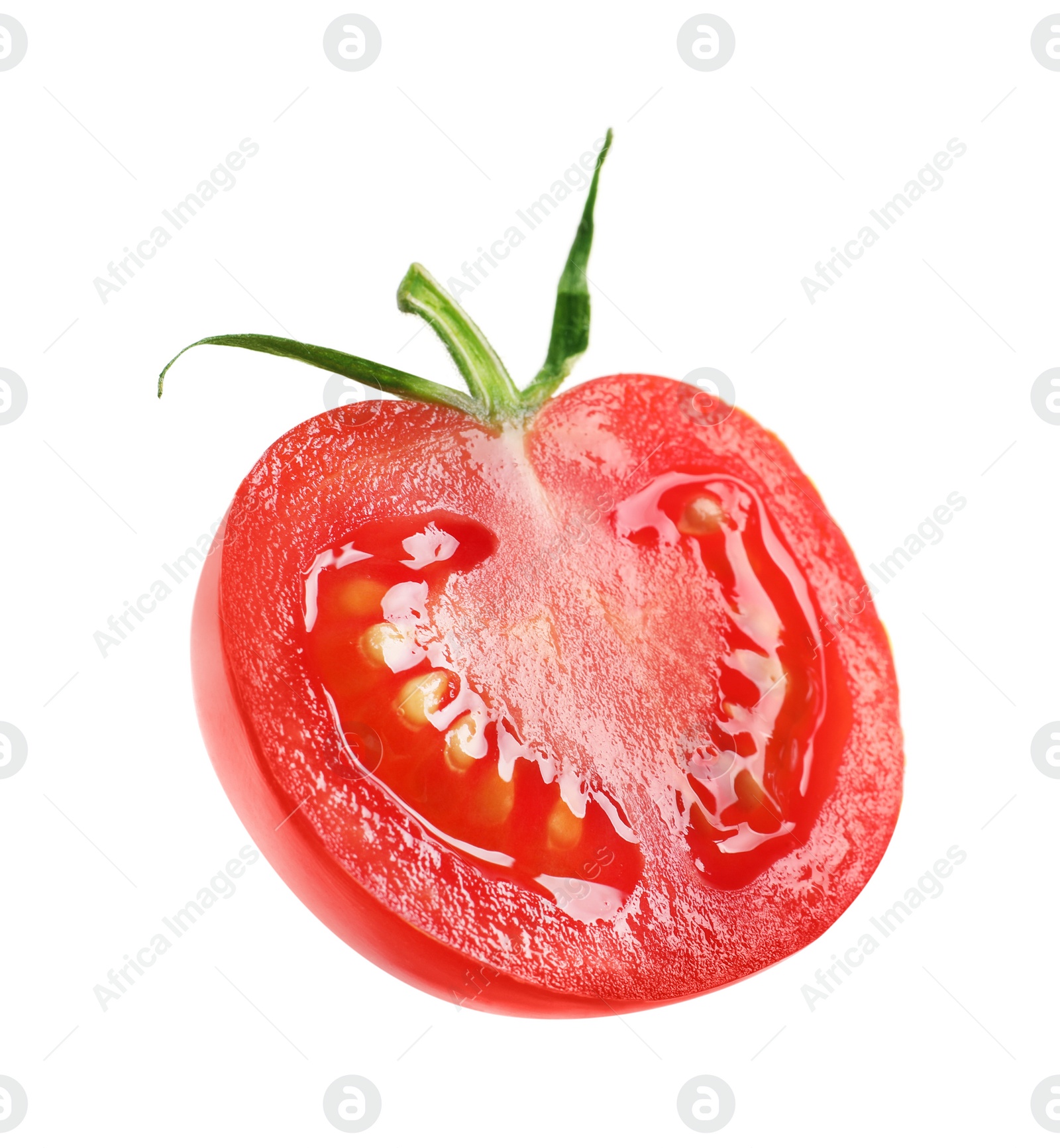 Photo of Half of fresh cherry tomato isolated on white